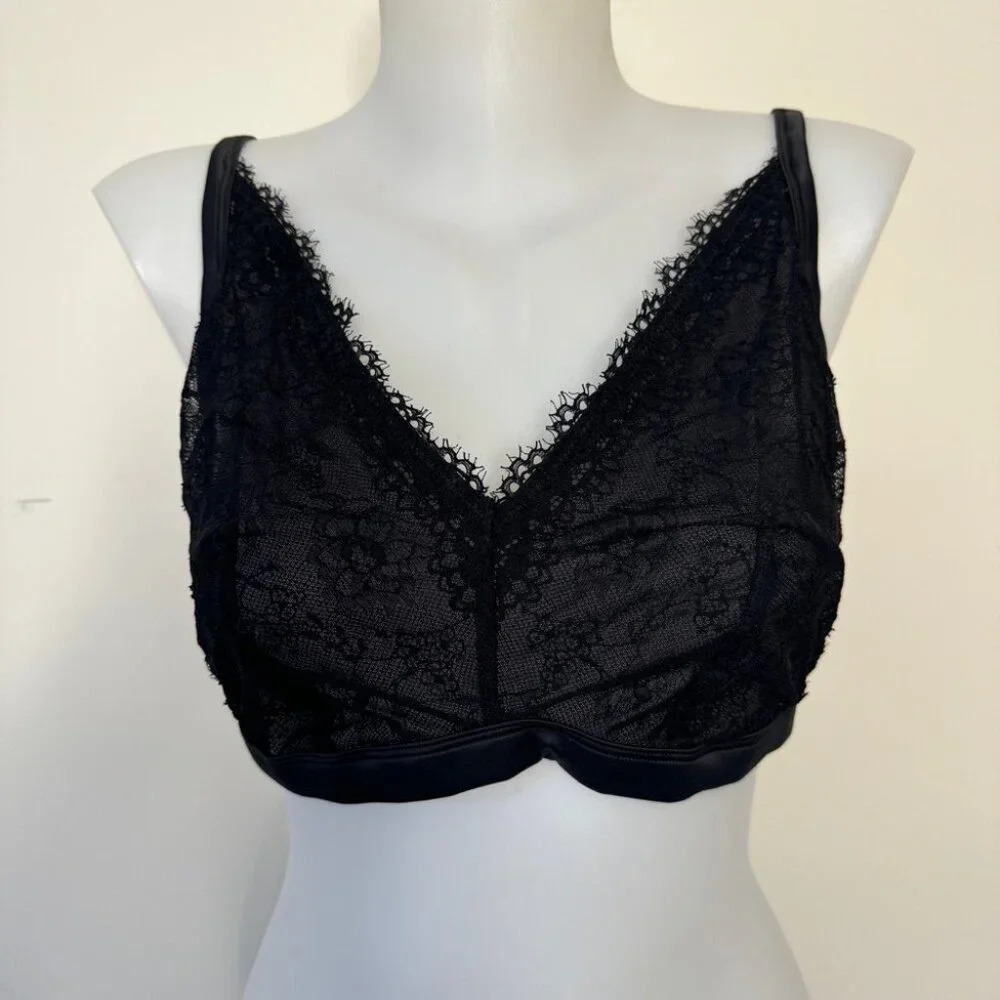 Aerie Softest Lace Lined Bralette Bra Black Stappy Comfy Sz XL